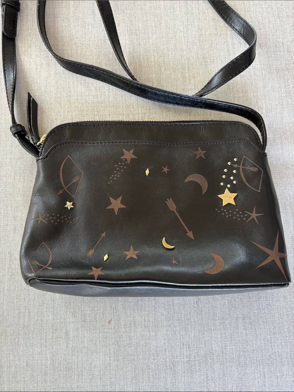 Tignanello Black Leather Celestial Star Moon Crossbody Bag - Picture 3 of 12